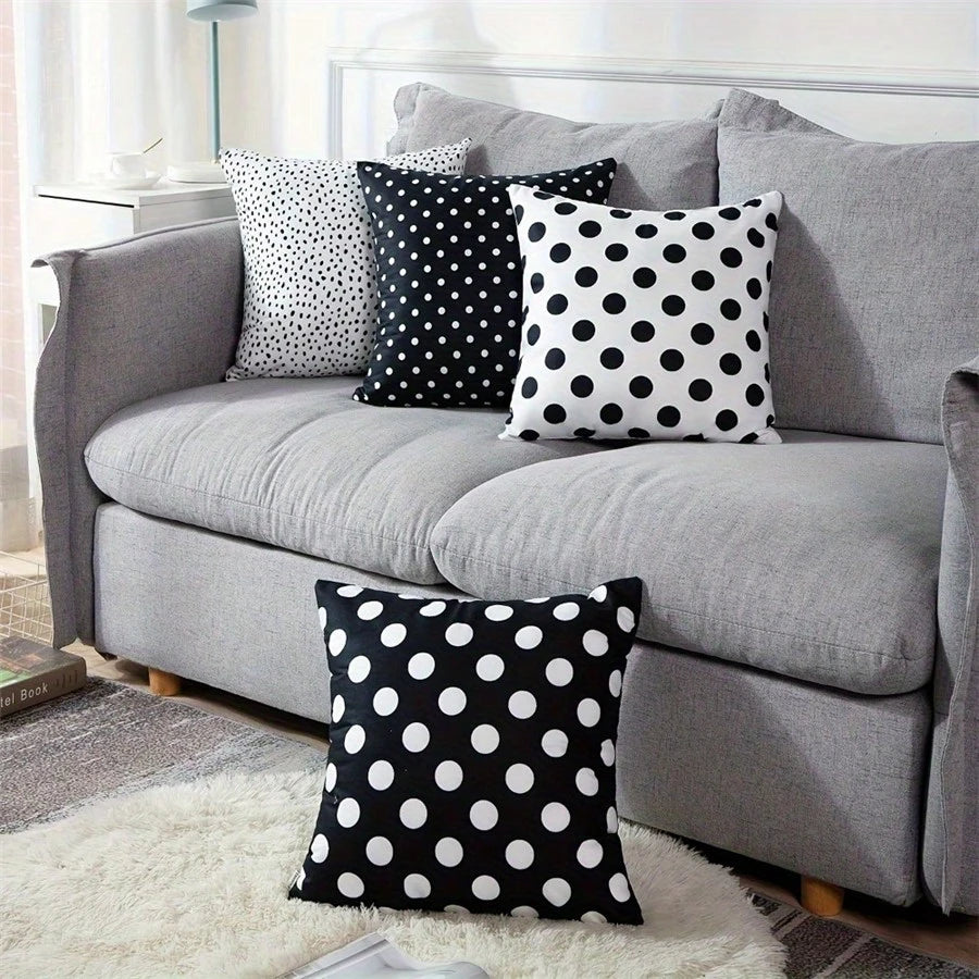 4pcs Set Minimalist Modern Geometric Polka Dot Throw Pillow Covers, Black And White Polka Dot Minimalist Abstract Decorative Cushion Covers, Home Decor, 45x45cm Square Polyester Fiber Pillow Covers, S