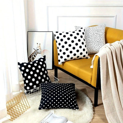 4pcs Set Minimalist Modern Geometric Polka Dot Throw Pillow Covers, Black And White Polka Dot Minimalist Abstract Decorative Cushion Covers, Home Decor, 45x45cm Square Polyester Fiber Pillow Covers, S