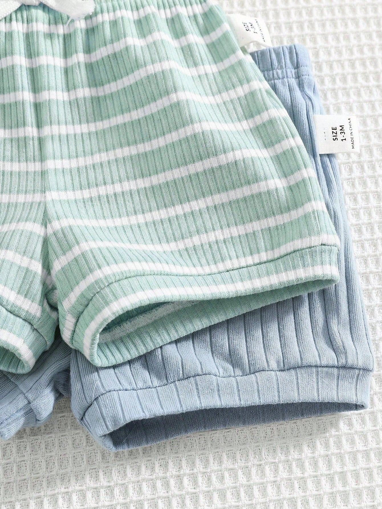 4pcs/Set Newborn Baby Boy/Girl Summer Cute Striped Blue Short Sleeve Romper & Shorts 4-Piece Outfit, Suitable For Home & Outings