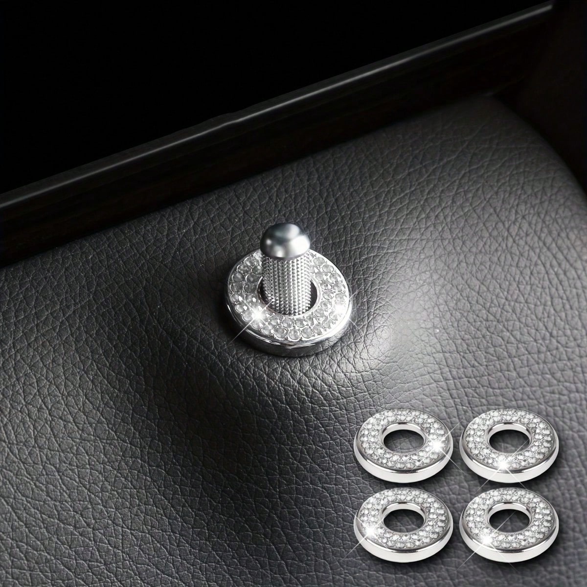 4Pcs Shiny Rhinestone Car Door Lock Pin Decorative Ring- Shiny Decorative Ring For Vehicles With Lock Pin Bolts, Rust-Proof And Scratch-Resistant Decorative Accessories, Easy To Install, Enhances Sty