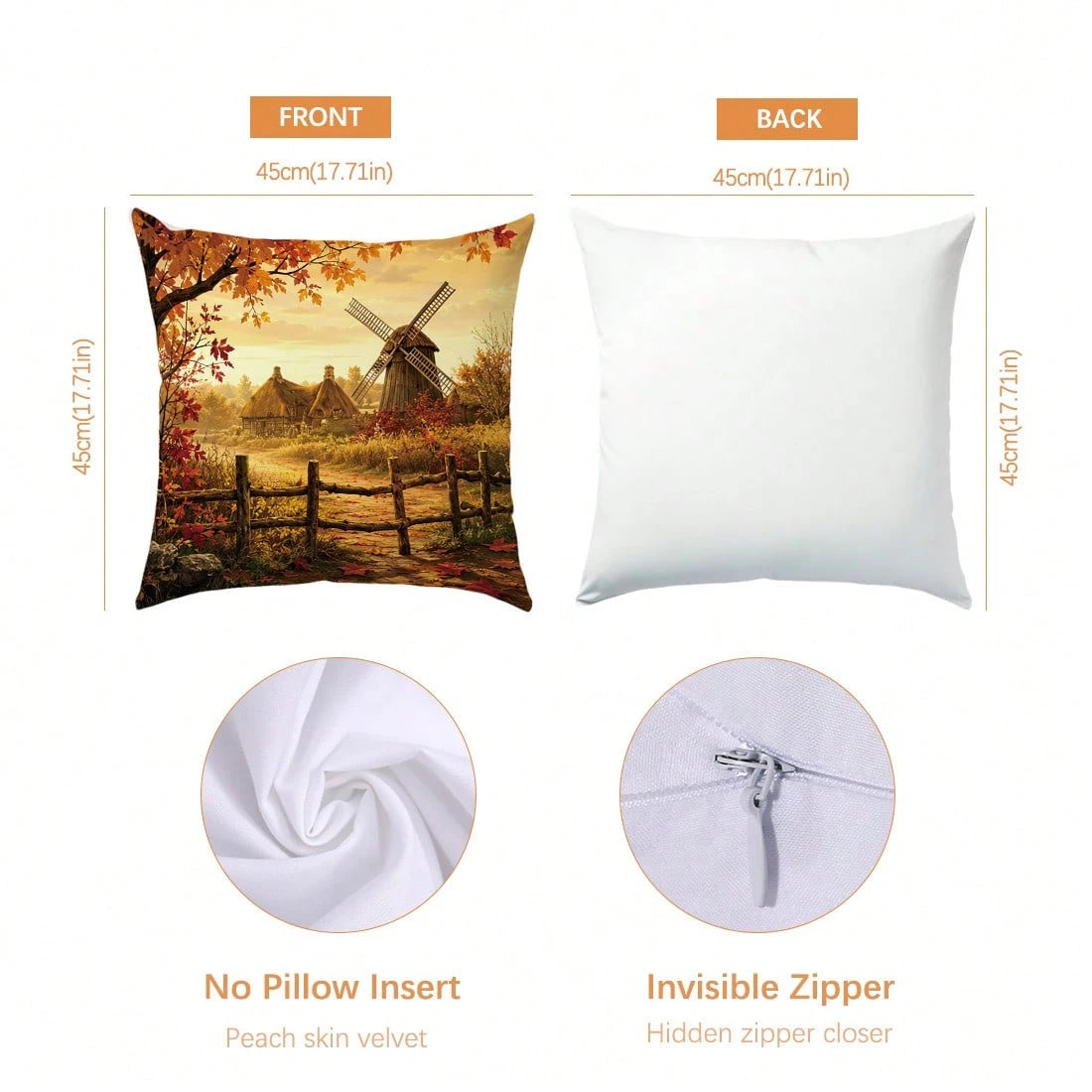4pcs Vintage Autumn Farm Landscape Pumpkin Cushion Covers, Single-Sided Printed Peach Skin Polyester Fabric, 45*45CM Pillowcases For Modern Fabric Sofa Indoor Decor, Party Decoration, Gift Giving