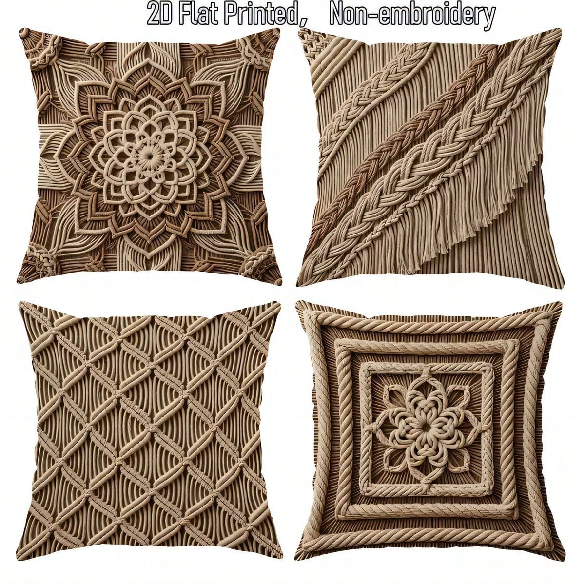 4pcs Vintage Bohemian Knot Print Pillow Covers, Single-Sided 2D Flat Print, Not 3D Real Weave Effect, Soft Comfortable Polyester Cushion Covers, 45*45cm (17.72*17.72in), Zipper Closure Machine Washabl