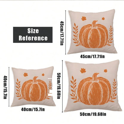 4pcs Vintage Sketch Pumpkin Hello Pumpkin Print Pillow Covers [Pillow Insert Not Included] 40*40cm/45*45cm/50*50cm [Single-Sided Printing] Made Of Polyester Material Hello Fall Hand-Drawn Print Pumpki