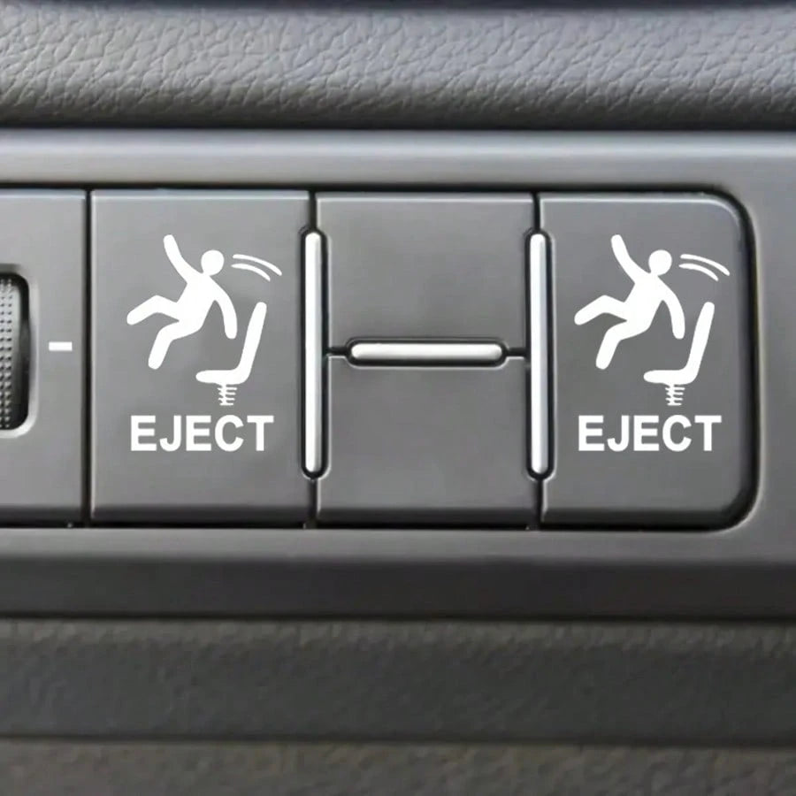 4pcs White Funny Ejector Seat Self-Adhesive Warning Stickers, Eject Passenger Button Decals, Humorous Car Stickers, Blank Button Stickers For Cars, Trucks And Vehicles, Prank Gift For Men