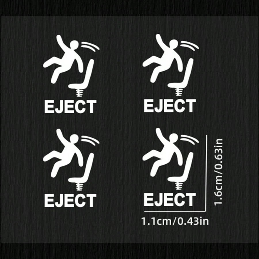 4pcs White Funny Ejector Seat Self-Adhesive Warning Stickers, Eject Passenger Button Decals, Humorous Car Stickers, Blank Button Stickers For Cars, Trucks And Vehicles, Prank Gift For Men