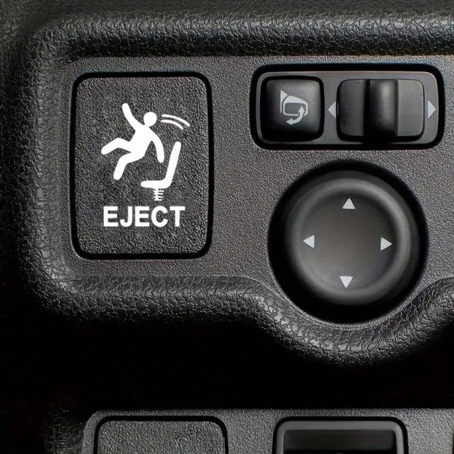 4pcs White Funny Ejector Seat Self-Adhesive Warning Stickers, Eject Passenger Button Decals, Humorous Car Stickers, Blank Button Stickers For Cars, Trucks And Vehicles, Prank Gift For Men
