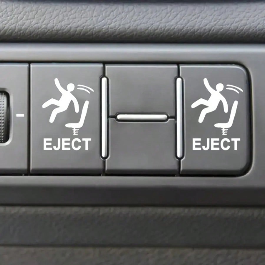 4pcs White Funny Ejector Seat Self-Adhesive Warning Stickers, Eject Passenger Button Decals, Humorous Car Stickers, Blank Button Stickers For Cars, Trucks And Vehicles, Prank Gift For Men