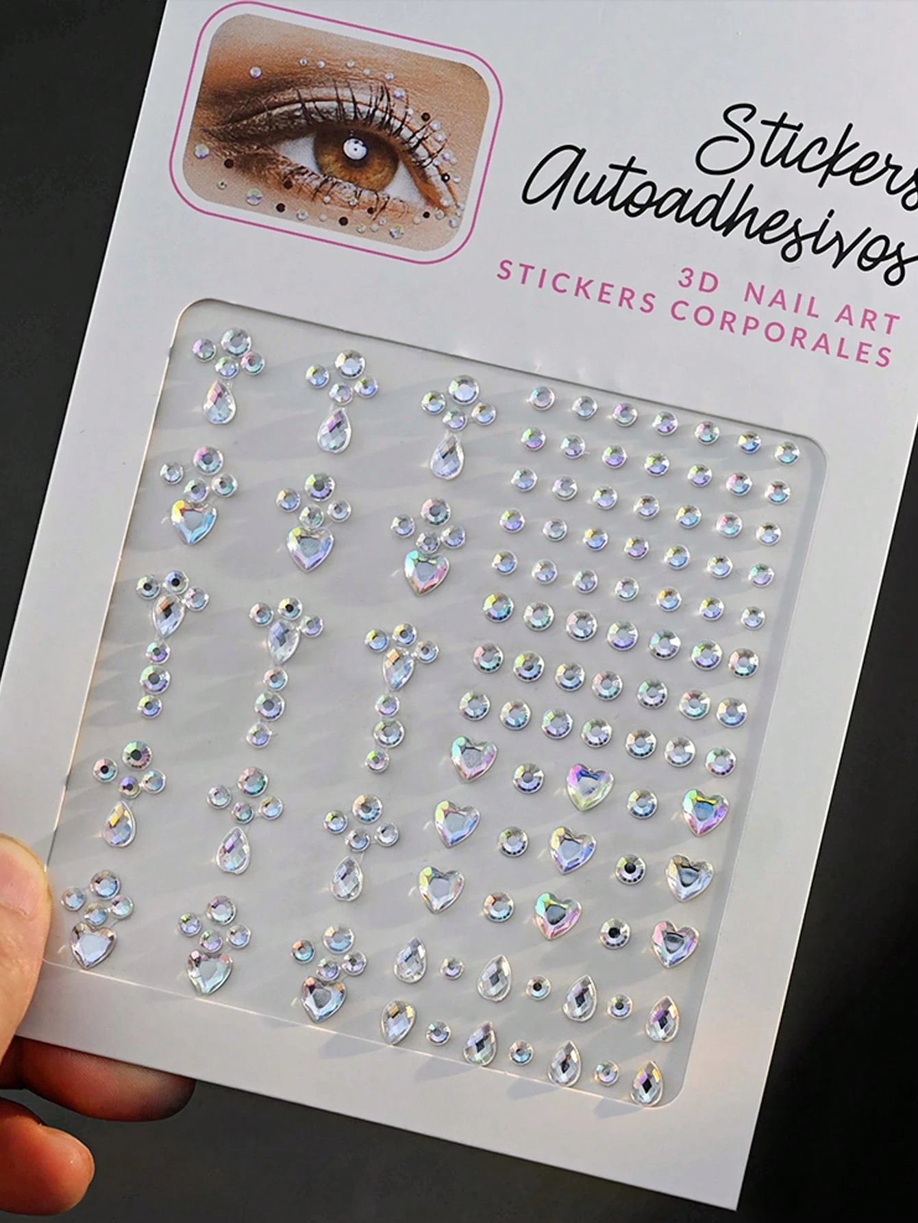 4Sheets/Set Sparkling Rhinestone Face Stickers- 864pcs 3D Rhinestone Face Gems With Tear Drop Shape,Moon,Star,Heart & Butterfly Shape- Perfect For Stage Performance, DIY, Holiday Party (Makeup Carni