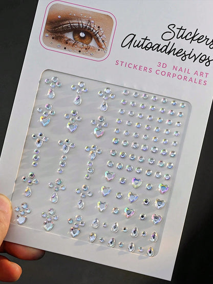 4Sheets/Set Sparkling Rhinestone Face Stickers- 864pcs 3D Rhinestone Face Gems With Tear Drop Shape,Moon,Star,Heart & Butterfly Shape- Perfect For Stage Performance, DIY, Holiday Party (Makeup Carni