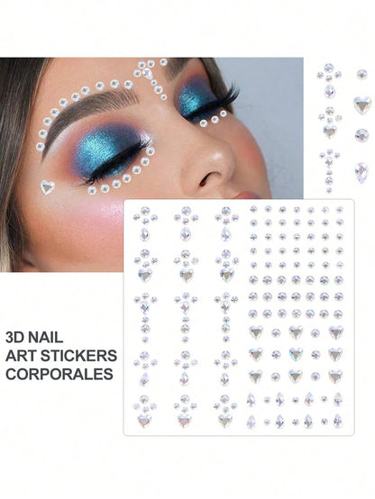 4Sheets/Set Sparkling Rhinestone Face Stickers- 864pcs 3D Rhinestone Face Gems With Tear Drop Shape,Moon,Star,Heart & Butterfly Shape- Perfect For Stage Performance, DIY, Holiday Party (Makeup Carni