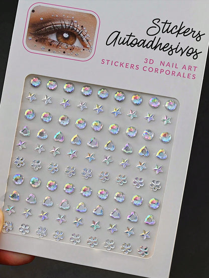 4Sheets/Set Sparkling Rhinestone Face Stickers- 864pcs 3D Rhinestone Face Gems With Tear Drop Shape,Moon,Star,Heart & Butterfly Shape- Perfect For Stage Performance, DIY, Holiday Party (Makeup Carni