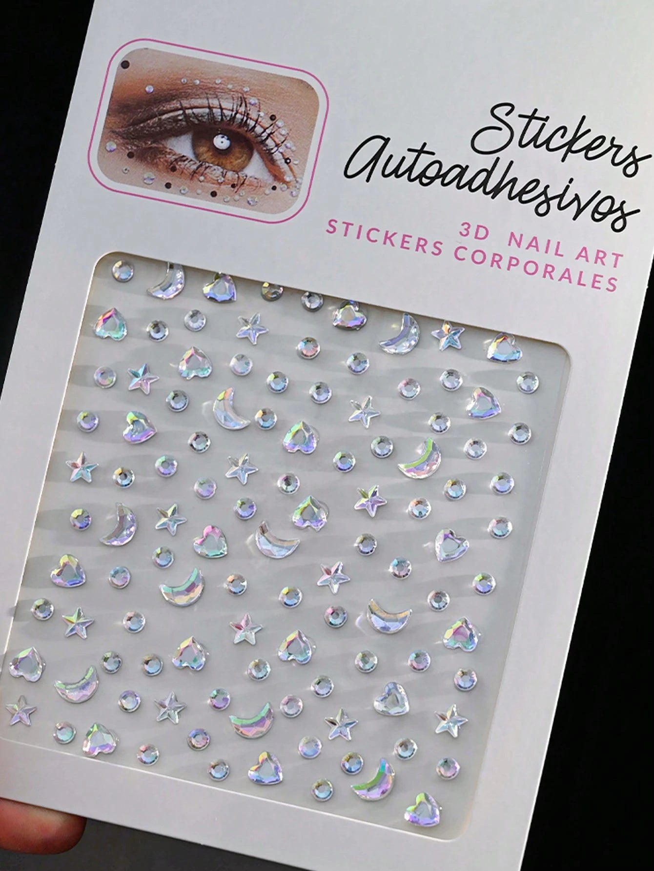4Sheets/Set Sparkling Rhinestone Face Stickers- 864pcs 3D Rhinestone Face Gems With Tear Drop Shape,Moon,Star,Heart & Butterfly Shape- Perfect For Stage Performance, DIY, Holiday Party (Makeup Carni