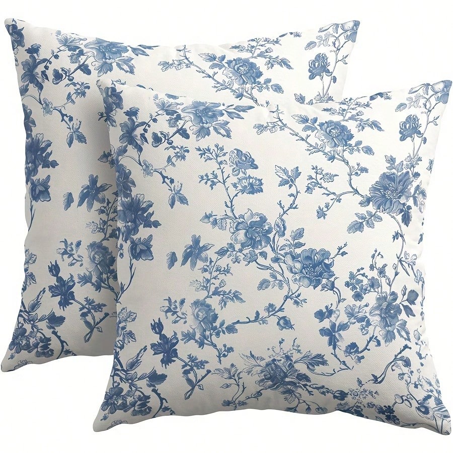 [4Th Of July Holiday] Blue Red Patriotic Floral American Flag Pillow Covers 17.72X17.72 Set Of 2, 4Th Of July Flower Decorative Throw Pillow Covers Outdoor Memorial Day Independence Holiday Cushion Ca