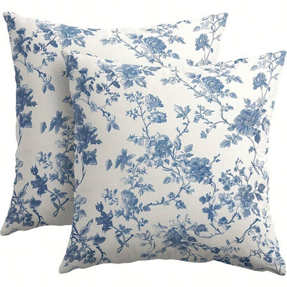 [4Th Of July Holiday] Blue Red Patriotic Floral American Flag Pillow Covers 17.72X17.72 Set Of 2, 4Th Of July Flower Decorative Throw Pillow Covers Outdoor Memorial Day Independence Holiday Cushion Ca
