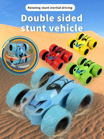 4WD Double-Sided Inertia Stunt Car, Friction Powered 360° Rotating Off-Road Racing Toy, Vibrant Mixed Colors, Durable Anti-Drop Rounded Edges, Battery-Free, Suitable For Toddlers, Children, Boys And G