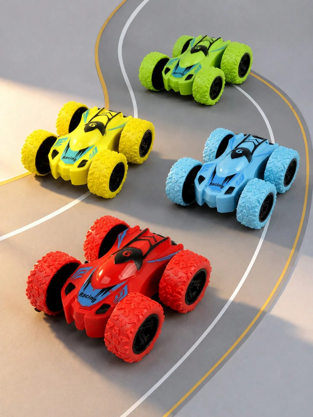 4WD Double-Sided Inertia Stunt Car, Friction Powered 360° Rotating Off-Road Racing Toy, Vibrant Mixed Colors, Durable Anti-Drop Rounded Edges, Battery-Free, Suitable For Toddlers, Children, Boys And G