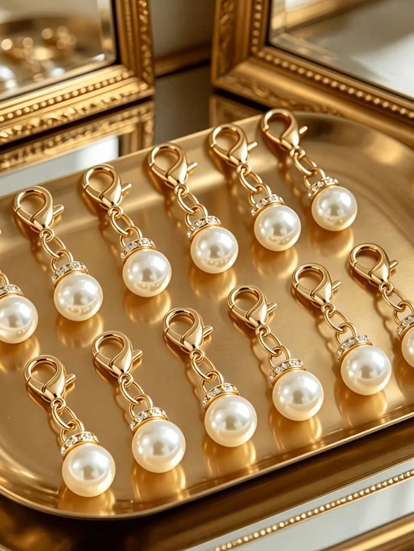 5/10/15/20PCS Luxury Versatile Faux Pearl Shoe Buckle Bag Accessories Keychain, Lobster Clasp With Rhinestone Pendant, Fashion Bag And Shoe Charm Decor, Best Gift For Family And Friends
