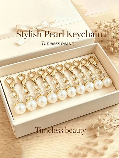 5/10/15/20PCS Luxury Versatile Faux Pearl Shoe Buckle Bag Accessories Keychain, Lobster Clasp With Rhinestone Pendant, Fashion Bag And Shoe Charm Decor, Best Gift For Family And Friends