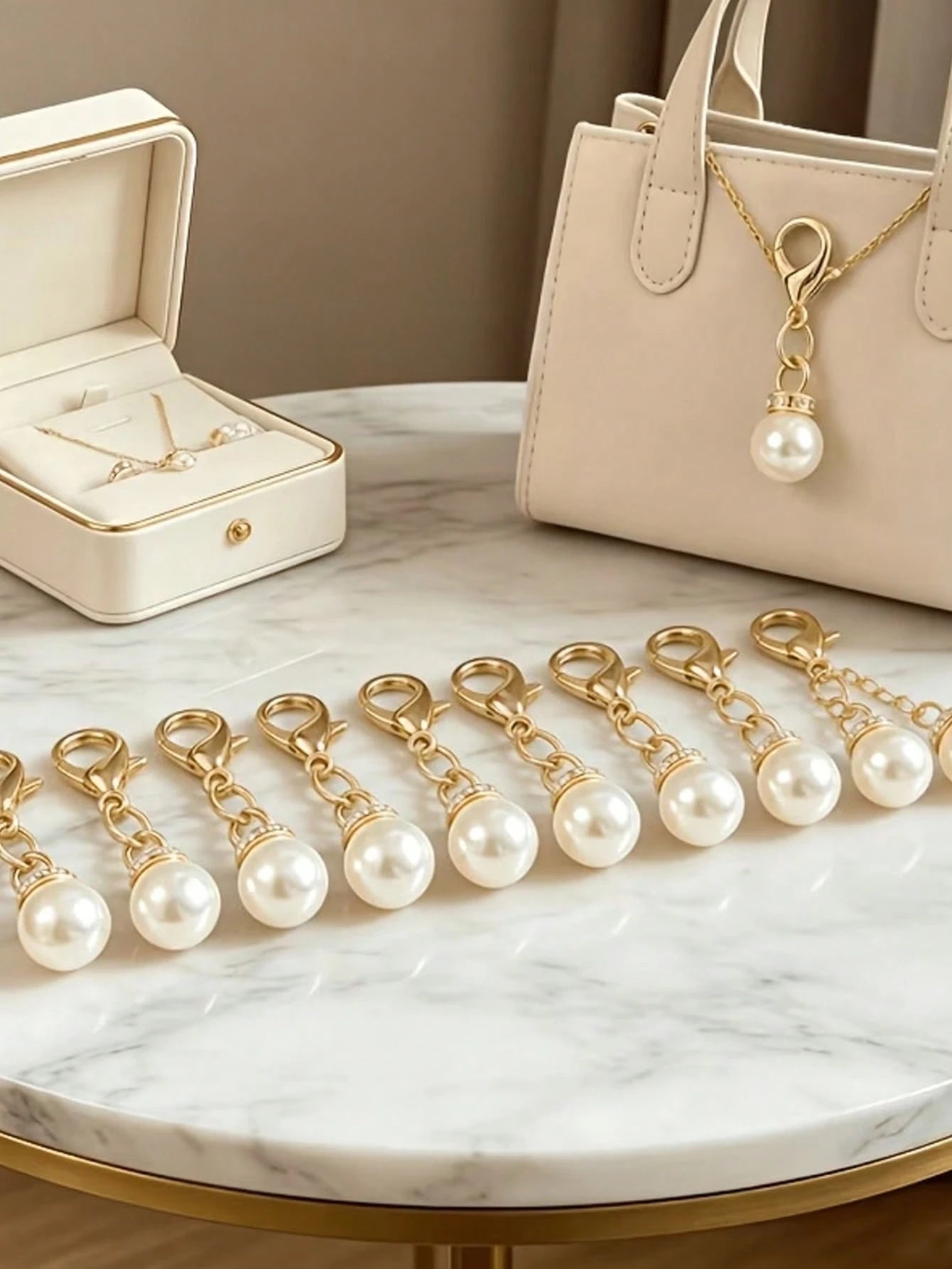 5/10/15/20PCS Luxury Versatile Faux Pearl Shoe Buckle Bag Accessories Keychain, Lobster Clasp With Rhinestone Pendant, Fashion Bag And Shoe Charm Decor, Best Gift For Family And Friends