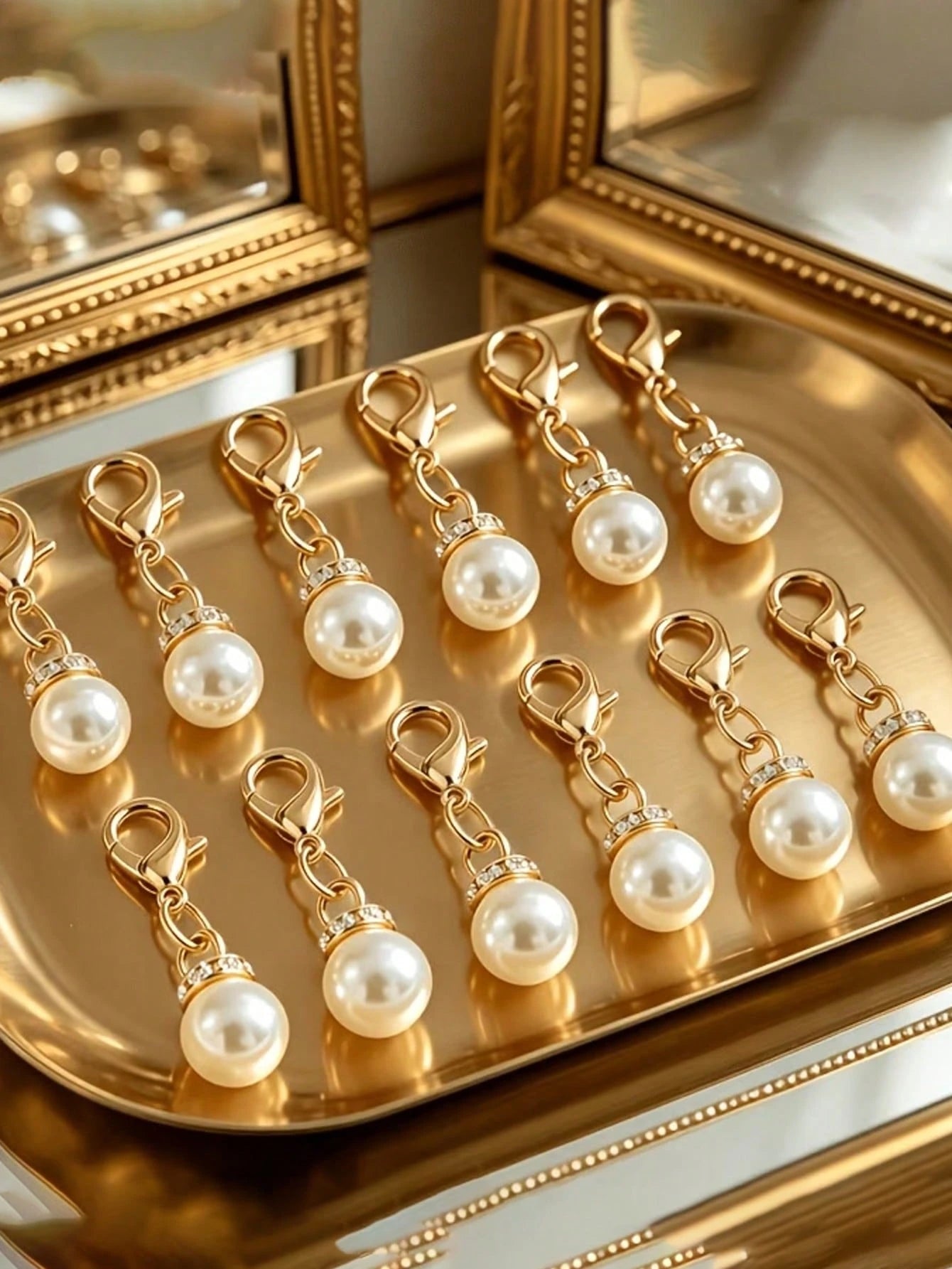 5/10/15/20PCS Luxury Versatile Faux Pearl Shoe Buckle Bag Accessories Keychain, Lobster Clasp With Rhinestone Pendant, Fashion Bag And Shoe Charm Decor, Best Gift For Family And Friends