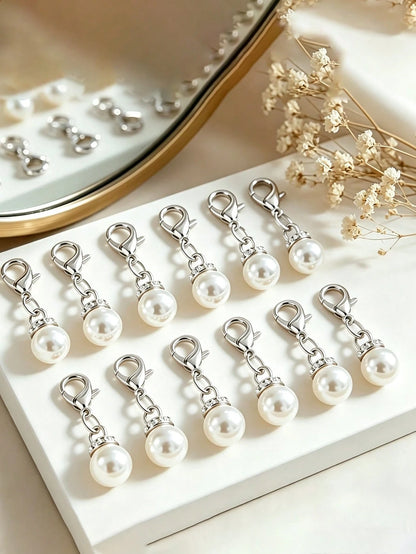 5/10/15/20PCS Luxury Versatile Faux Pearl Shoe Buckle Bag Accessories Keychain, Lobster Clasp With Rhinestone Pendant, Fashion Bag And Shoe Charm Decor, Best Gift For Family And Friends