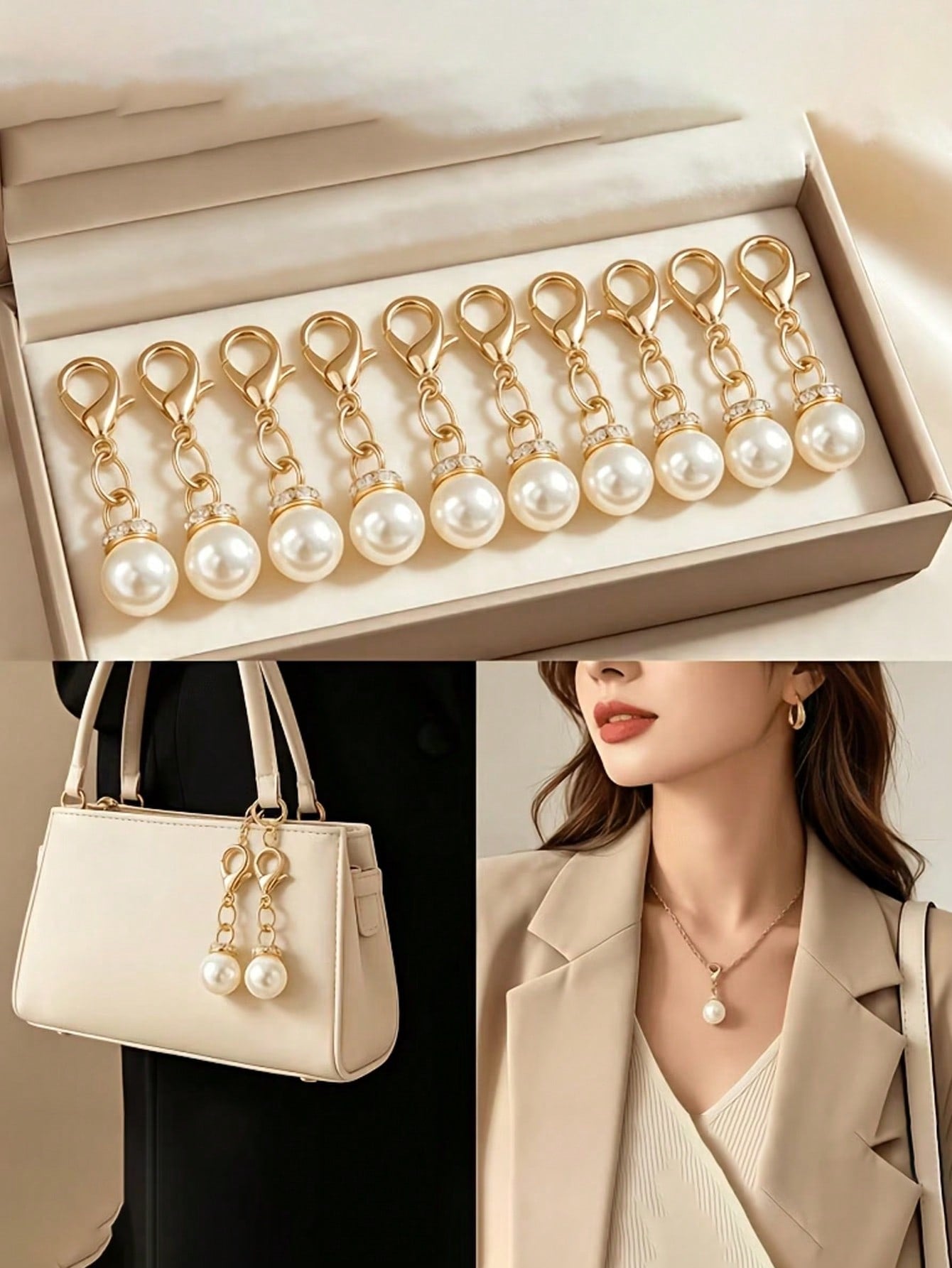 5/10/15/20PCS Luxury Versatile Faux Pearl Shoe Buckle Bag Accessories Keychain, Lobster Clasp With Rhinestone Pendant, Fashion Bag And Shoe Charm Decor, Best Gift For Family And Friends