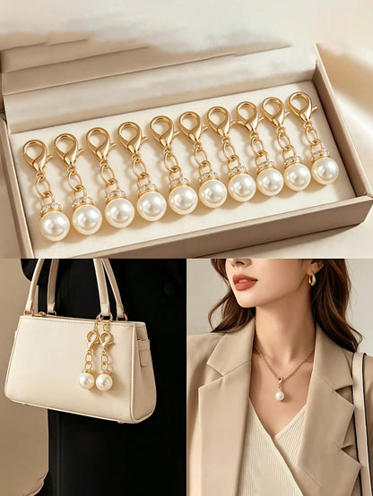 5/10/15/20PCS Luxury Versatile Faux Pearl Shoe Buckle Bag Accessories Keychain, Lobster Clasp With Rhinestone Pendant, Fashion Bag And Shoe Charm Decor, Best Gift For Family And Friends