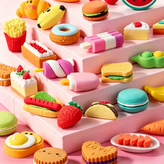 5/10/30pcs Random Style Cute Food Pattern Eraser Set- Mini Fruit, Vegetable, Dessert Pattern Erasers, For Classroom Rewards And Party Favors, Collectible Desk Decor- Various Fun Food-Shaped Statione