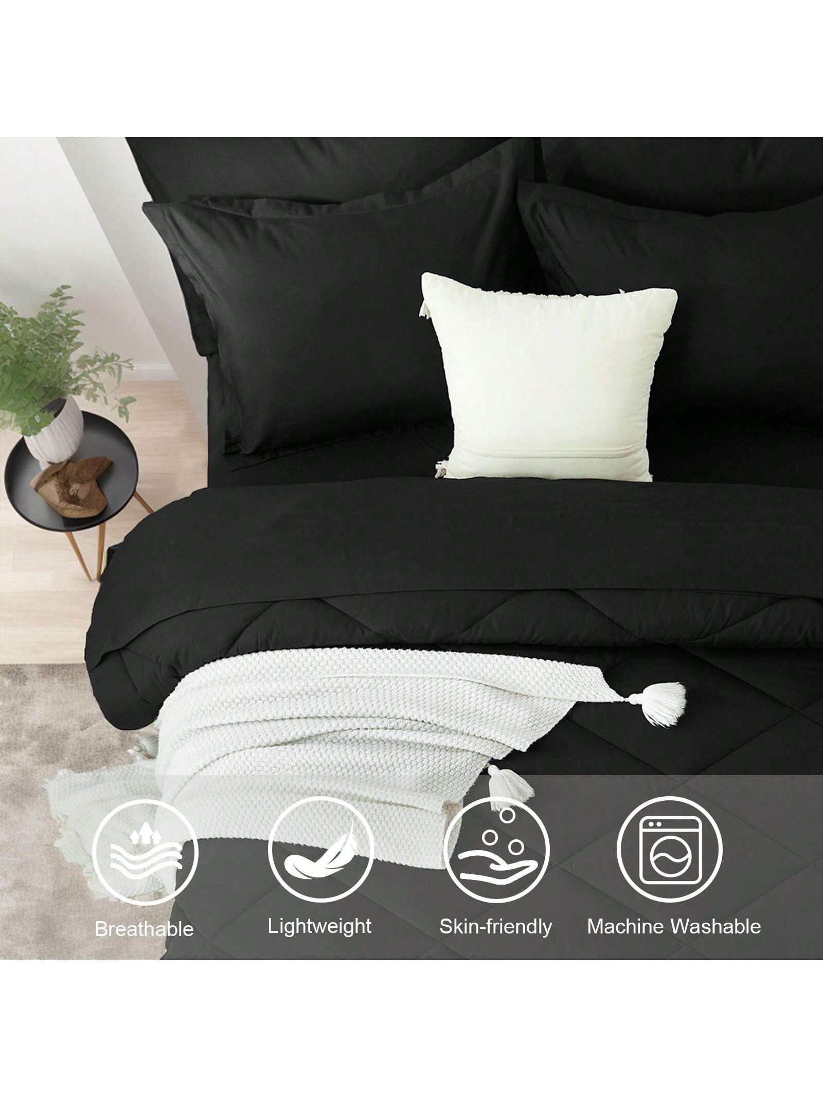 5/7 Piece Solid Color Bed Comforter Set Queen, Creative Geometric Pattern Design, Soft And Comfortable Summer Bedding Set.Bed In A Bag For All Seasons, Includes Comforter, Flat Sheet, Fitted Sheet, Pi