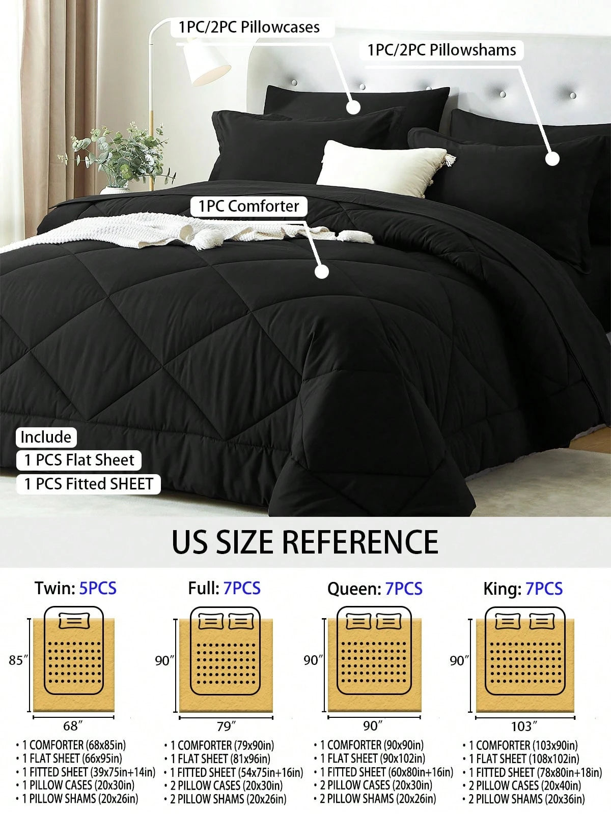 5/7 Piece Solid Color Bed Comforter Set Queen, Creative Geometric Pattern Design, Soft And Comfortable Summer Bedding Set.Bed In A Bag For All Seasons, Includes Comforter, Flat Sheet, Fitted Sheet, Pi