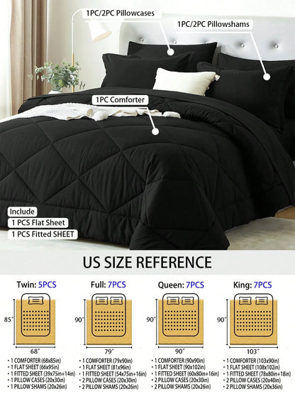 5/7 Piece Solid Color Bed Comforter Set Queen, Creative Geometric Pattern Design, Soft And Comfortable Summer Bedding Set.Bed In A Bag For All Seasons, Includes Comforter, Flat Sheet, Fitted Sheet, Pi