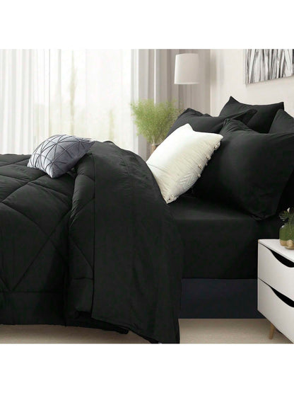 5/7 Piece Solid Color Bed Comforter Set Queen, Creative Geometric Pattern Design, Soft And Comfortable Summer Bedding Set.Bed In A Bag For All Seasons, Includes Comforter, Flat Sheet, Fitted Sheet, Pi