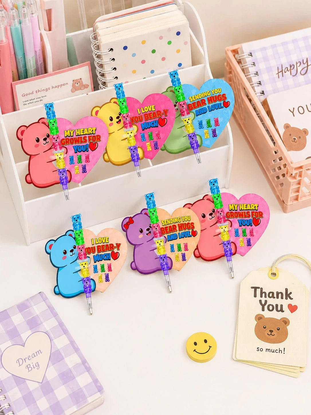 5-In-1 Colorful Bear Stackable Pencil With Bear Greeting Card, Children's Classroom Exchange Gift, School Party Gift Bag Filler, Kids Stationery Gift, Back To School Gift, School Gift Bag Giveaway