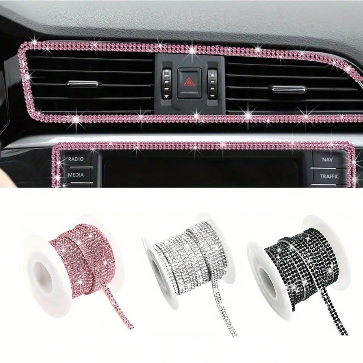 5-Meter/Roll DIY Rhinestone Strip For Car Crystal Diamond Decoration Car Diamond Decoration Self-Adhesive Diamond Crafts DIY Rhinestone Strips 1yard