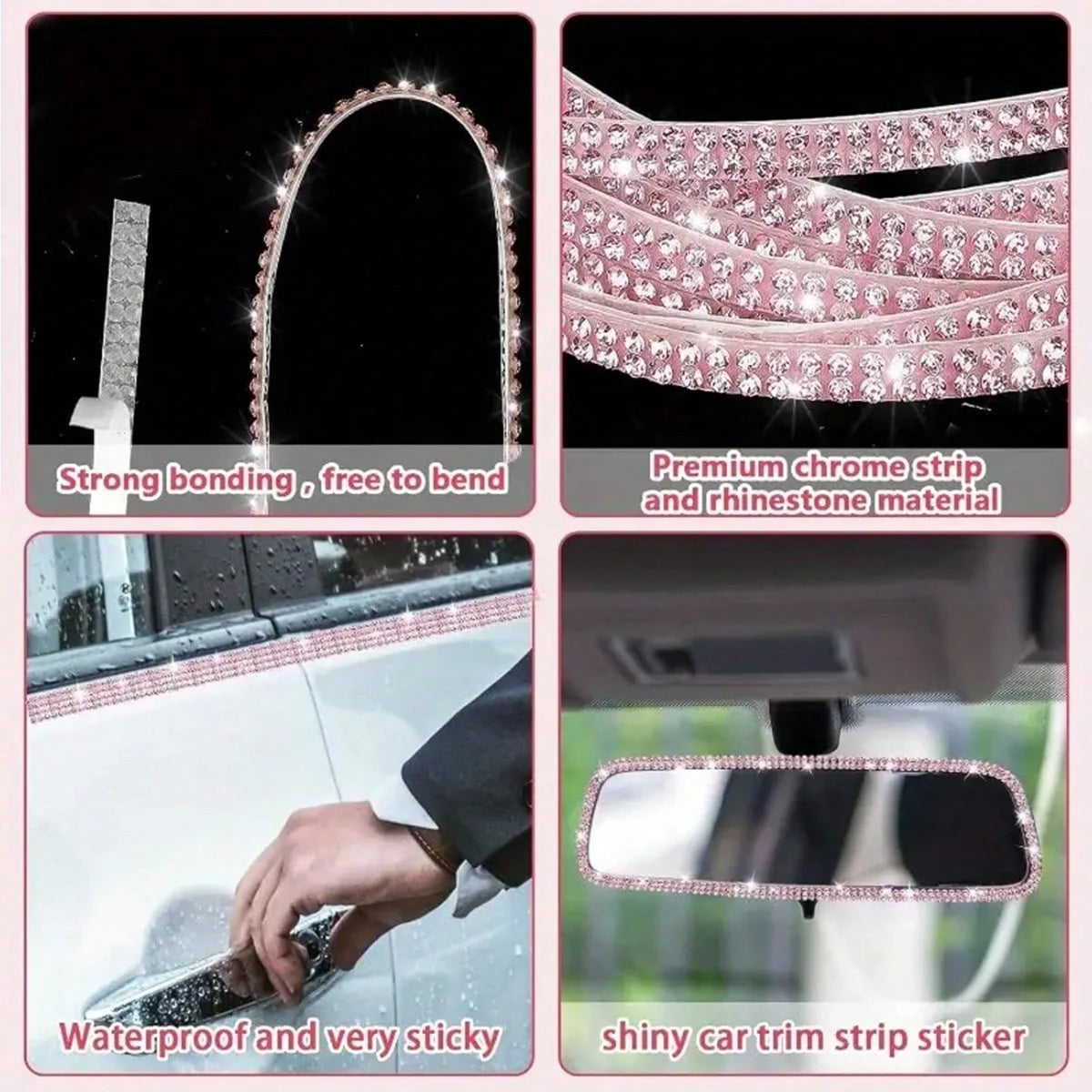 5-Meter/Roll DIY Rhinestone Strip For Car Crystal Diamond Decoration Car Diamond Decoration Self-Adhesive Diamond Crafts DIY Rhinestone Strips 1yard