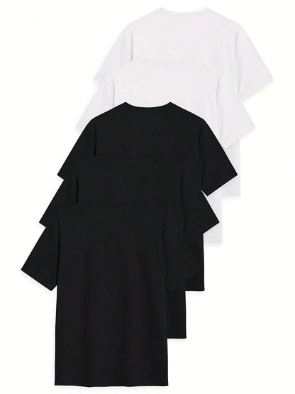 5 Pack 100% Cotton T-Shirts For Men And Women, Summer Clothes Crew Neck Short Sleeve Plain Tee Shirts, Unisex Basic Solid Color Heavy Cotton Tshir