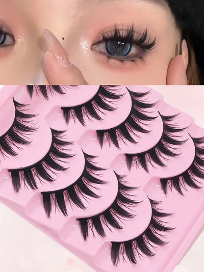5 Pairs Anime Cat Eye Fluffy Lashes, European Style,Multi-Pair Set, Reusable D Curl, Extra Thick, Professional Makeup For Cosplay And Stage, Dramatic Eye Look, Easy Application For Beginners