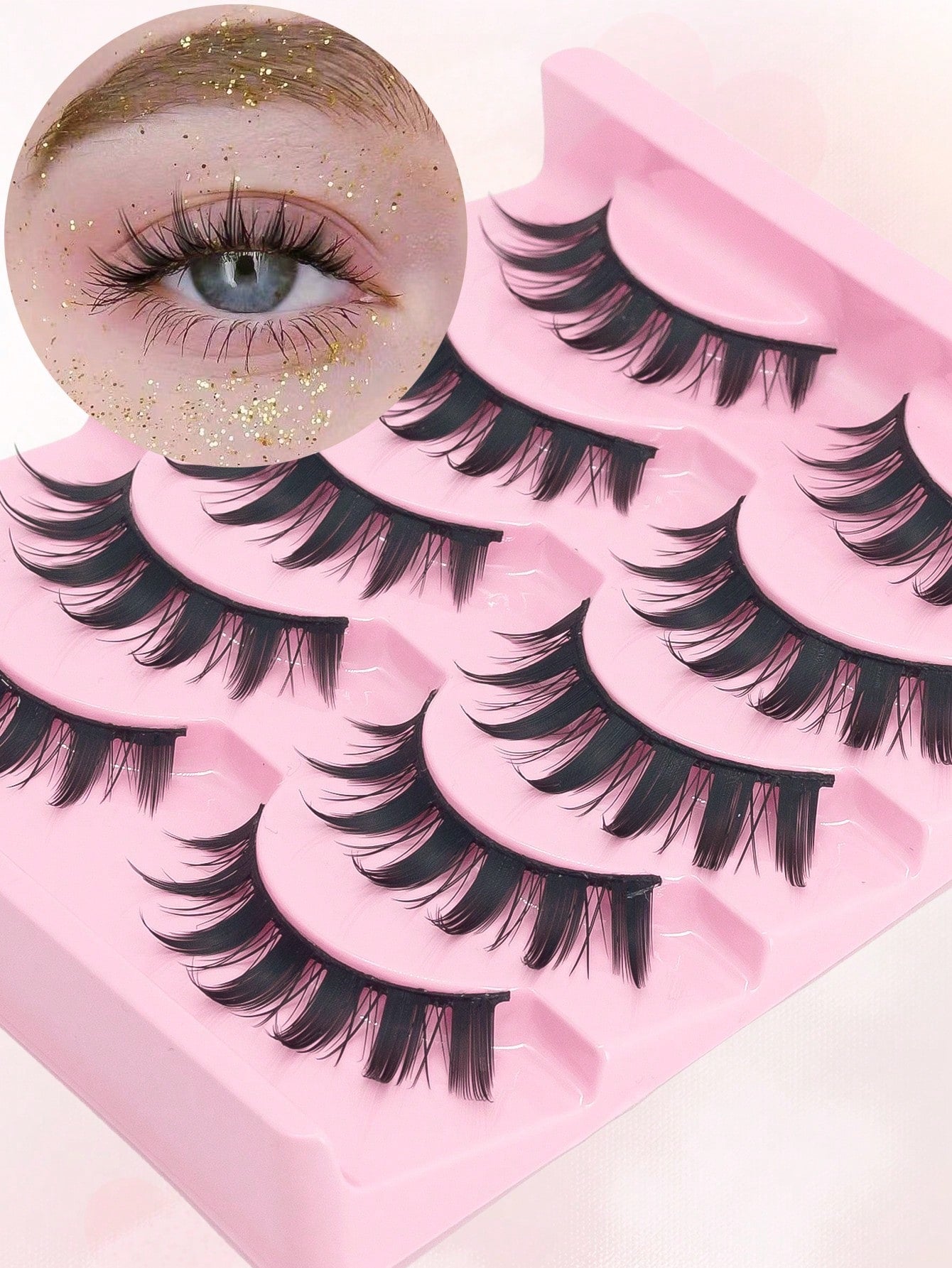5 Pairs Anime Cat Eye Fluffy Lashes, European Style,Multi-Pair Set, Reusable D Curl, Extra Thick, Professional Makeup For Cosplay And Stage, Dramatic Eye Look, Easy Application For Beginners