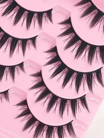 5 Pairs Anime Cat Eye Fluffy Lashes, European Style,Multi-Pair Set, Reusable D Curl, Extra Thick, Professional Makeup For Cosplay And Stage, Dramatic Eye Look, Easy Application For Beginners