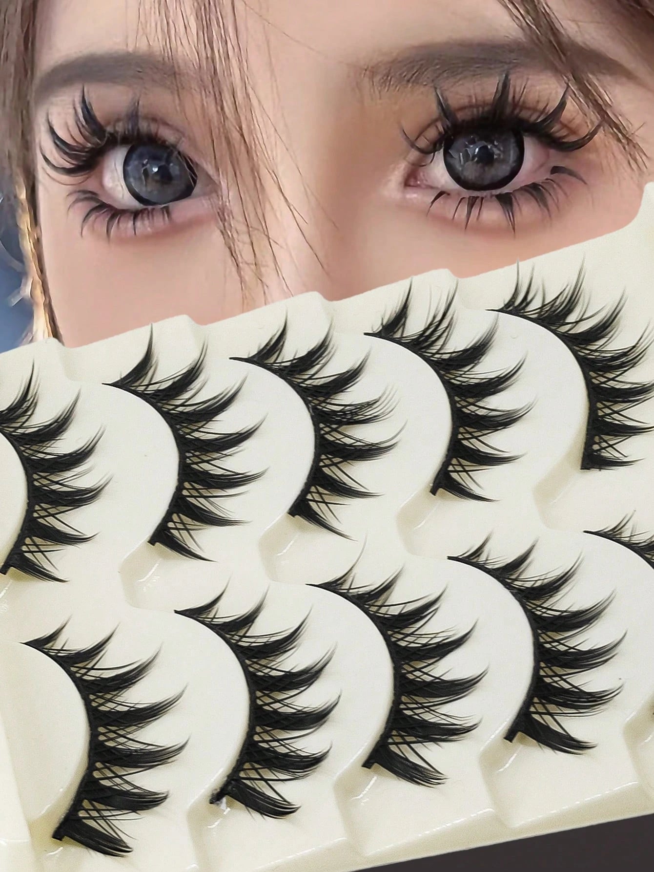 5 Pairs Anime Cat Eye Fluffy Lashes, European Style,Multi-Pair Set, Reusable D Curl, Extra Thick, Professional Makeup For Cosplay And Stage, Dramatic Eye Look, Easy Application For Beginners
