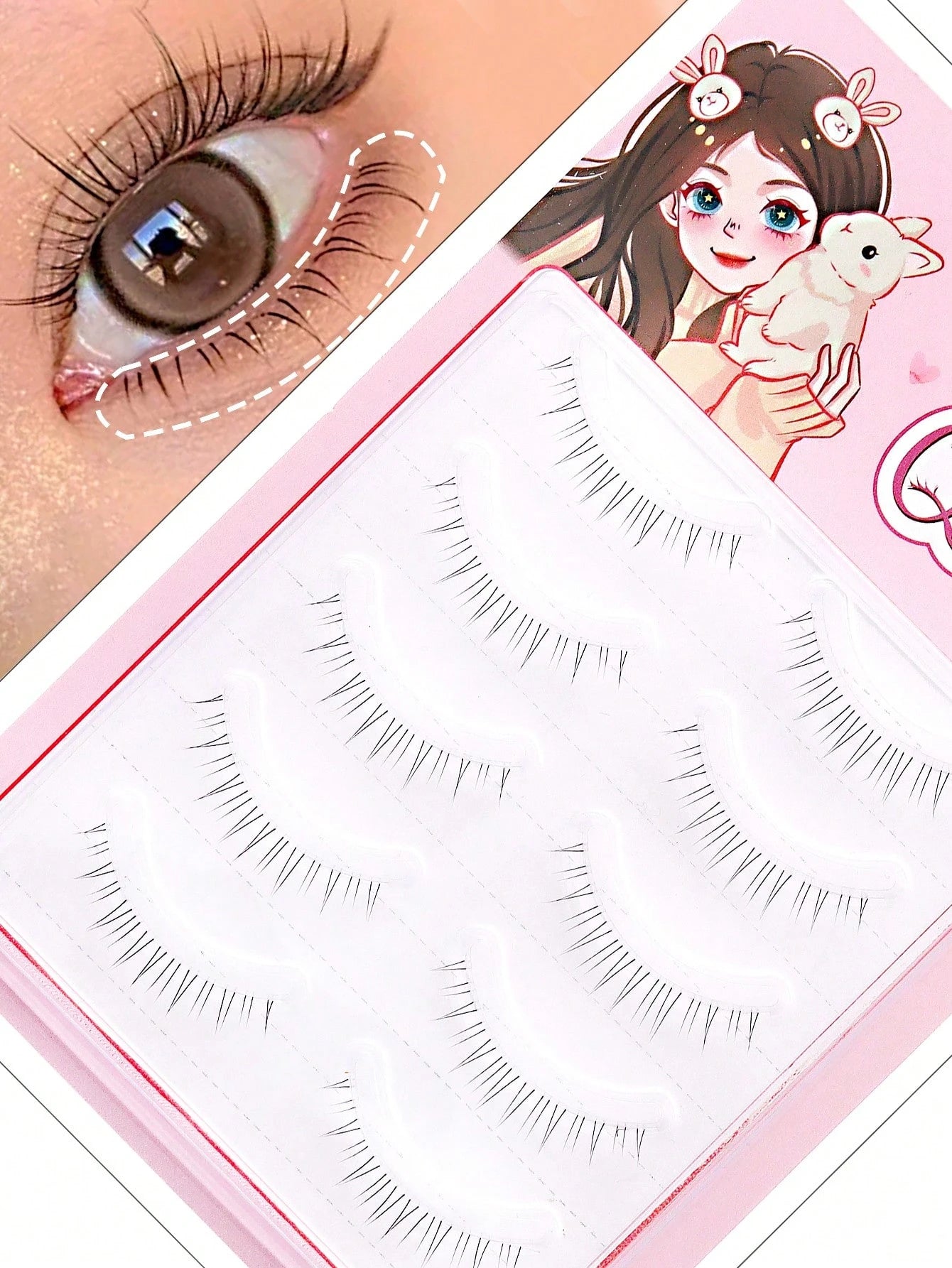 5 Pairs Transparent Stem Natural False Eyelashes, Japanese Anime Style Exaggerated Pointed DIY Cosplay Lower Lashes, Reusable, Suitable For Women And Girls, Comfortable Strip False Eyelashes