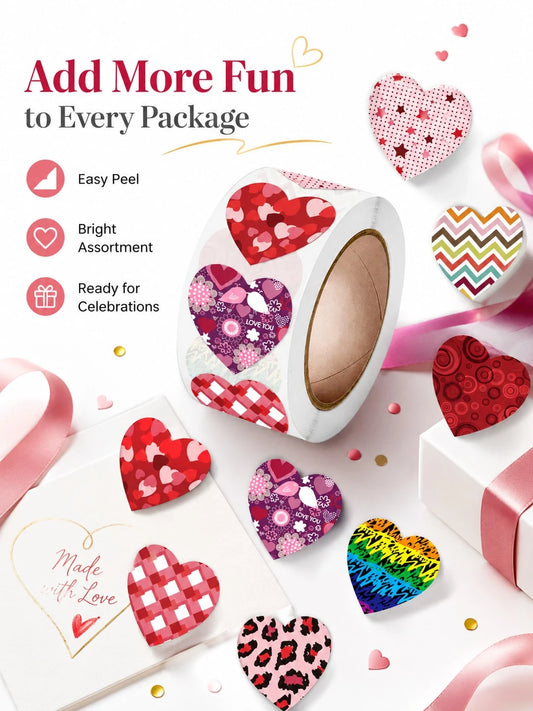 500pcs Heart Shape Stickers Roll Colorful Love Design Self Adhesive Labels For Gift Wrap Cards Party Decoration Craft Supplies