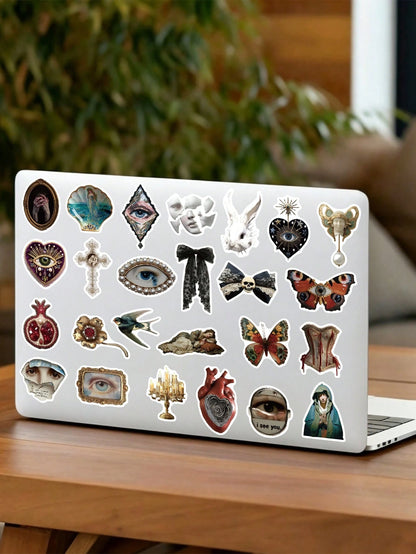 50pcs European Style Quirky Waterproof Stickers For Laptop, Skateboard, Guitar, Desk, Wall, Water Bottle, Refrigerator, Luggage, Scrapbook, DIY Phone Case, Room Decor, Home Decor, Birthday Gift, Holid