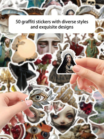50pcs European Style Quirky Waterproof Stickers For Laptop, Skateboard, Guitar, Desk, Wall, Water Bottle, Refrigerator, Luggage, Scrapbook, DIY Phone Case, Room Decor, Home Decor, Birthday Gift, Holid