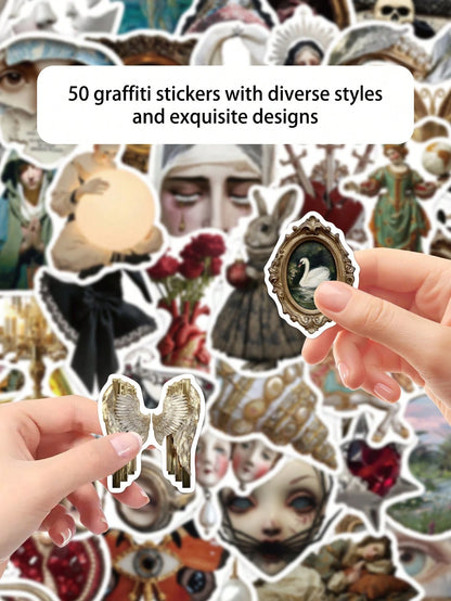 50pcs European Style Quirky Waterproof Stickers For Laptop, Skateboard, Guitar, Desk, Wall, Water Bottle, Refrigerator, Luggage, Scrapbook, DIY Phone Case, Room Decor, Home Decor, Birthday Gift, Holid