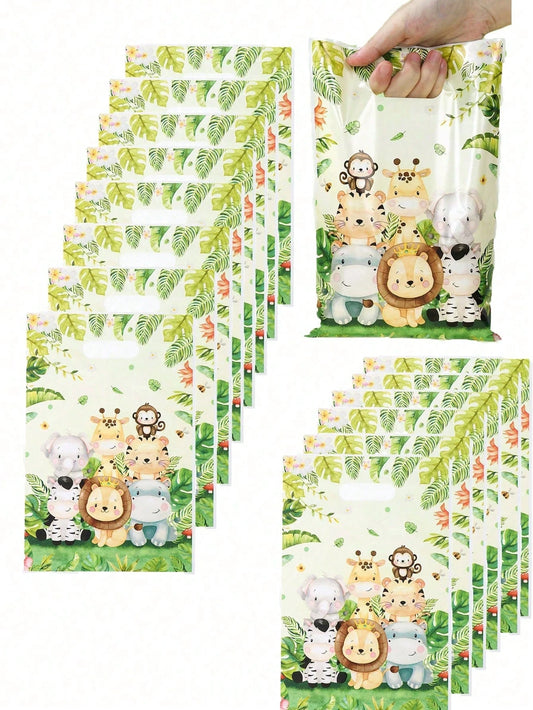 50pcs Jungle Animal Theme Gift Bags, Cartoon Animal Pattern Gift Packaging Bags, Portable Bags, Jungle Animal Party, Jungle Adventure Party, Jungle Animal Theme Birthday Party, Baby Boy Gift Wrapping
