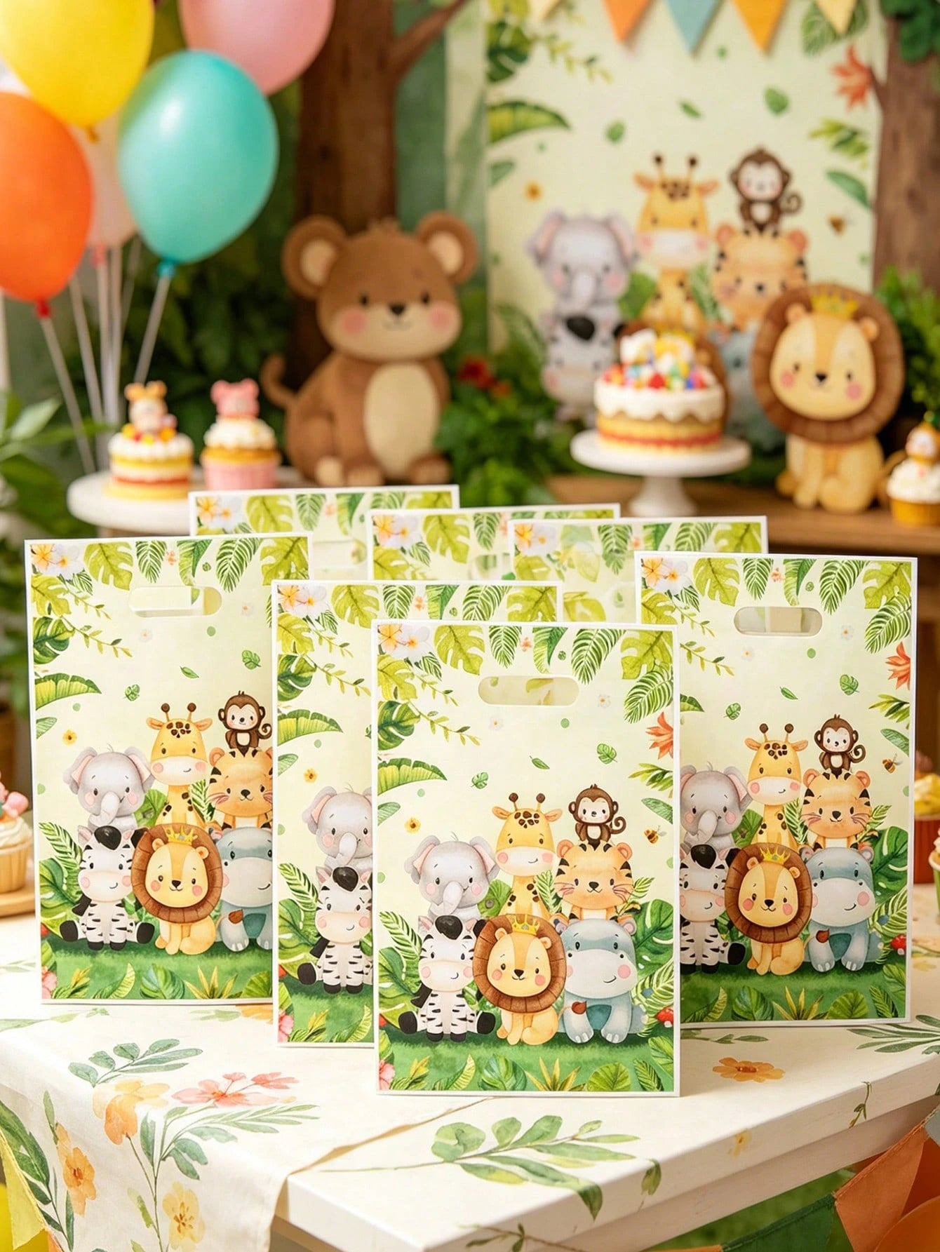 50pcs Jungle Animal Theme Gift Bags, Cartoon Animal Pattern Gift Packaging Bags, Portable Bags, Jungle Animal Party, Jungle Adventure Party, Jungle Animal Theme Birthday Party, Baby Boy Gift Wrapping
