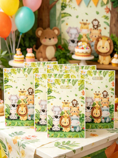 50pcs Jungle Animal Theme Gift Bags, Cartoon Animal Pattern Gift Packaging Bags, Portable Bags, Jungle Animal Party, Jungle Adventure Party, Jungle Animal Theme Birthday Party, Baby Boy Gift Wrapping