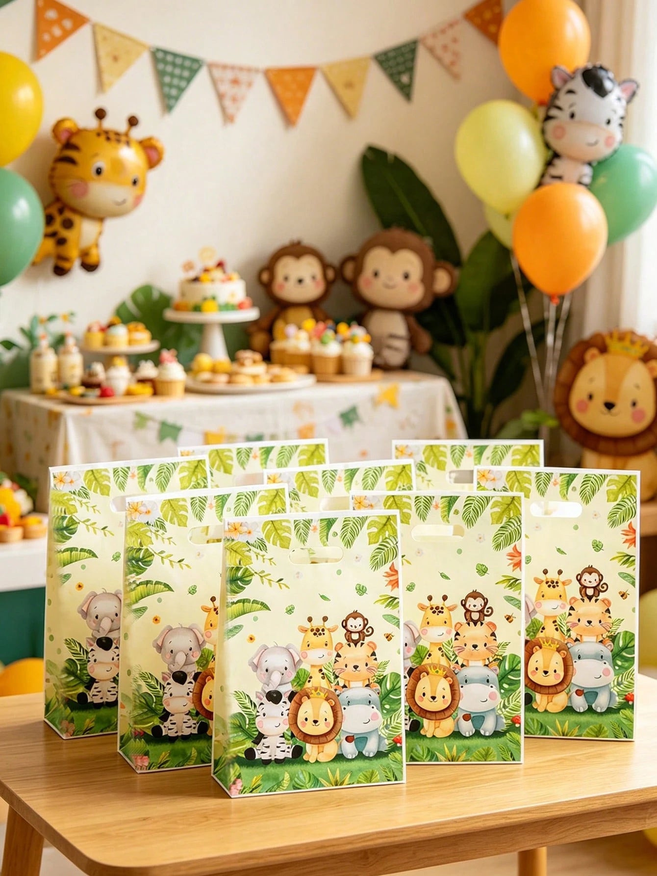 50pcs Jungle Animal Theme Gift Bags, Cartoon Animal Pattern Gift Packaging Bags, Portable Bags, Jungle Animal Party, Jungle Adventure Party, Jungle Animal Theme Birthday Party, Baby Boy Gift Wrapping