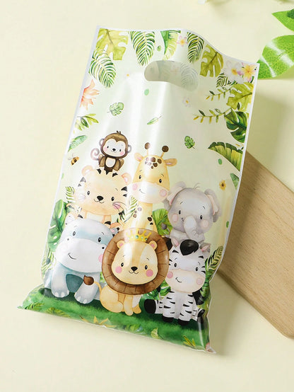 50pcs Jungle Animal Theme Gift Bags, Cartoon Animal Pattern Gift Packaging Bags, Portable Bags, Jungle Animal Party, Jungle Adventure Party, Jungle Animal Theme Birthday Party, Baby Boy Gift Wrapping